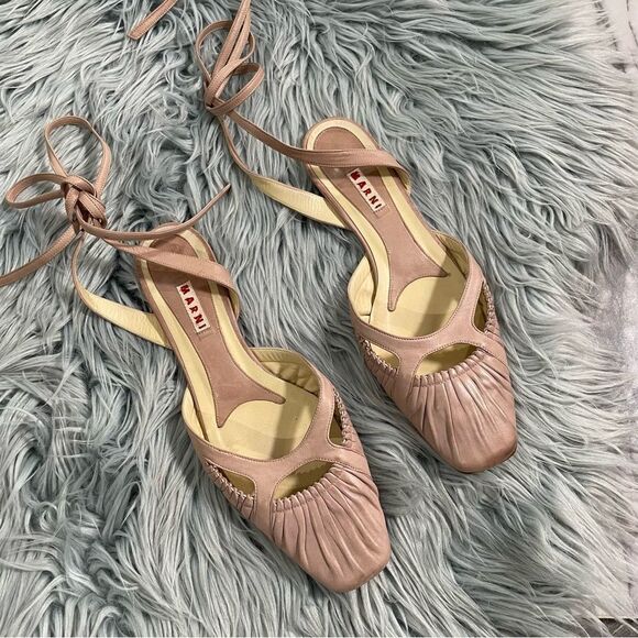 Marni Shoes - MARNI Leather ballerina lace up square toe flat - 39.5